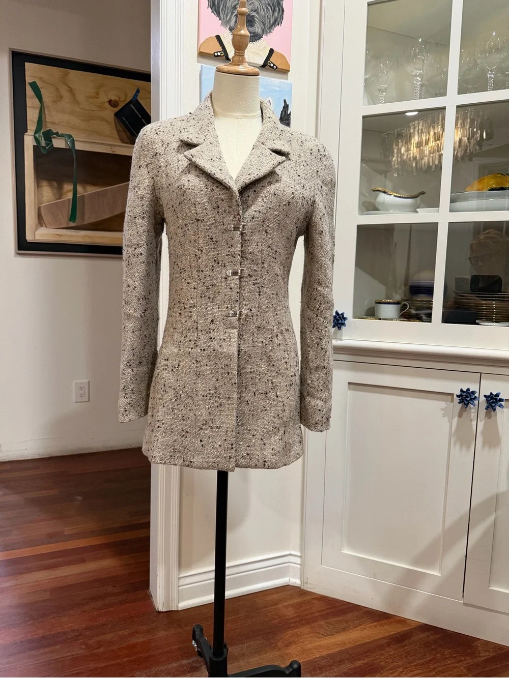 CHANEL Grey Speckled Tweed Blazer Coat
